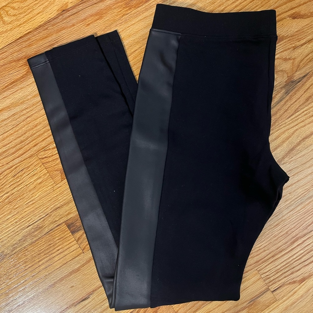 Black leggings with faux leather stripes